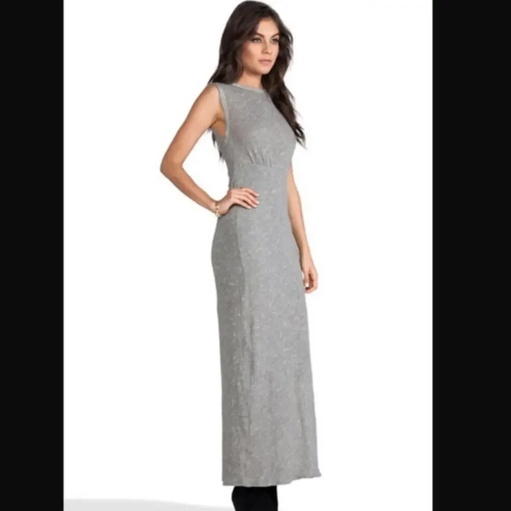 NWT Free People Women’s Large Sabrina Maxi Dress Grey Cotton Slit Beachy Boho